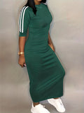 vlovelaw  Striped Print Maxi Dress, Casual Crew Neck Dress For Spring & Summer, Women's Clothing