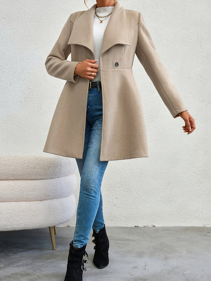 Shawl Collar Solid Trench Coat, Elegant Double Breasted Long Sleeve Outerwear, Women's Clothing