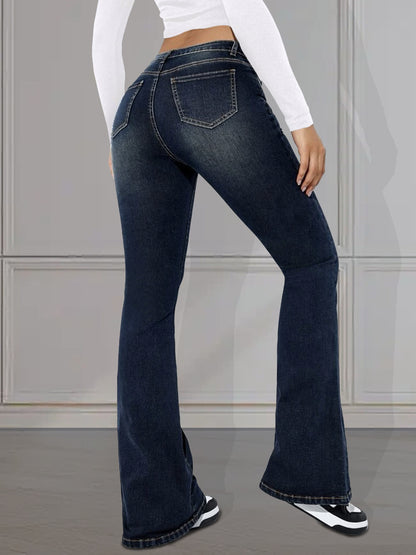 vlovelaw  High Stretch Casual Flare Jeans, Slant Pockets Versatile Bell Bottom Jeans, Women's Denim Jeans & Clothing