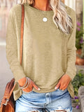 Plus Size Casual T-shirt, Women's Plus Solid Long Sleeve Round Neck Slight Stretch T-shirt