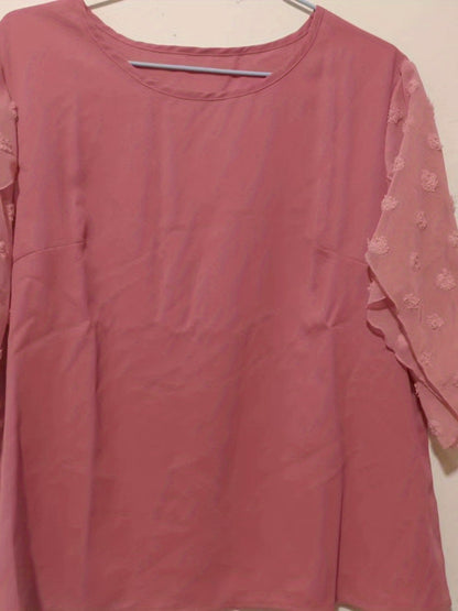 vlovelaw  Swiss Dot Half Sleeve Blouse, Casual Solid Crew Neck Summer Blouse, Women's Clothing