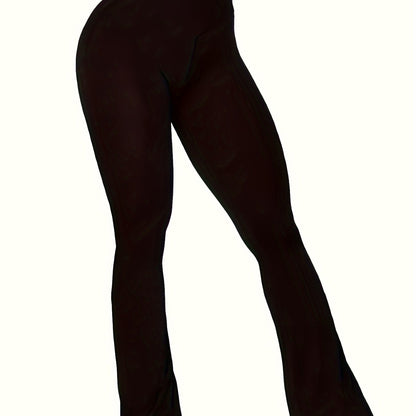 vlovelaw Plus Size Casual Pants, Women's Plus Solid Cross High Rise Slight Stretch Flared Leg Trousers