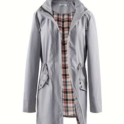 vlovelaw  Drawstring Waist Hooded Zip Up Coat, Casual Long Sleeve Coat For Fall & Winter, Women's Clothing