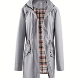 vlovelaw  Drawstring Waist Hooded Zip Up Coat, Casual Long Sleeve Coat For Fall & Winter, Women's Clothing