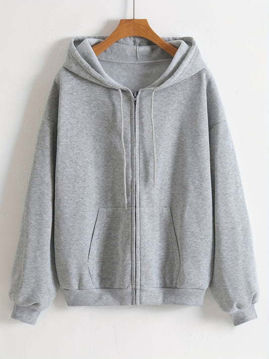 vlovelaw  Zip Up Hooded Sweatshirt, Solid Casual Hoodie For Winter & Fall, Women's Clothing