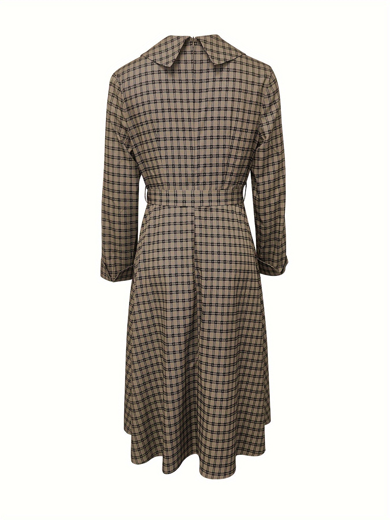 Plaid Print A-line Dress, Vintage Long Sleeve Dress For Spring & Fall, Women's Clothing