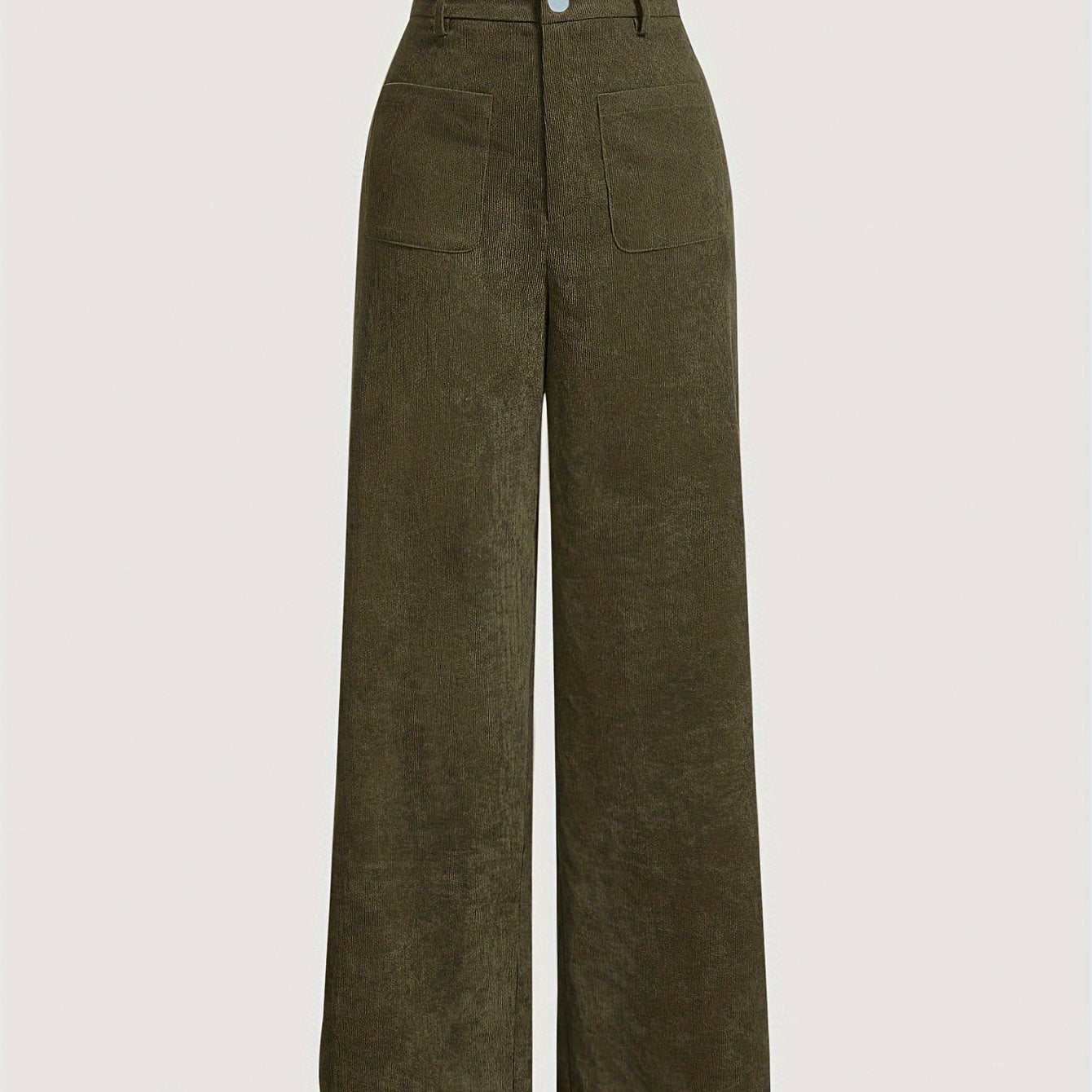 vlovelaw  Solid Corduroy Straight Leg Pants, Vintage Patched Pocket Loose Pants, Women's Clothing