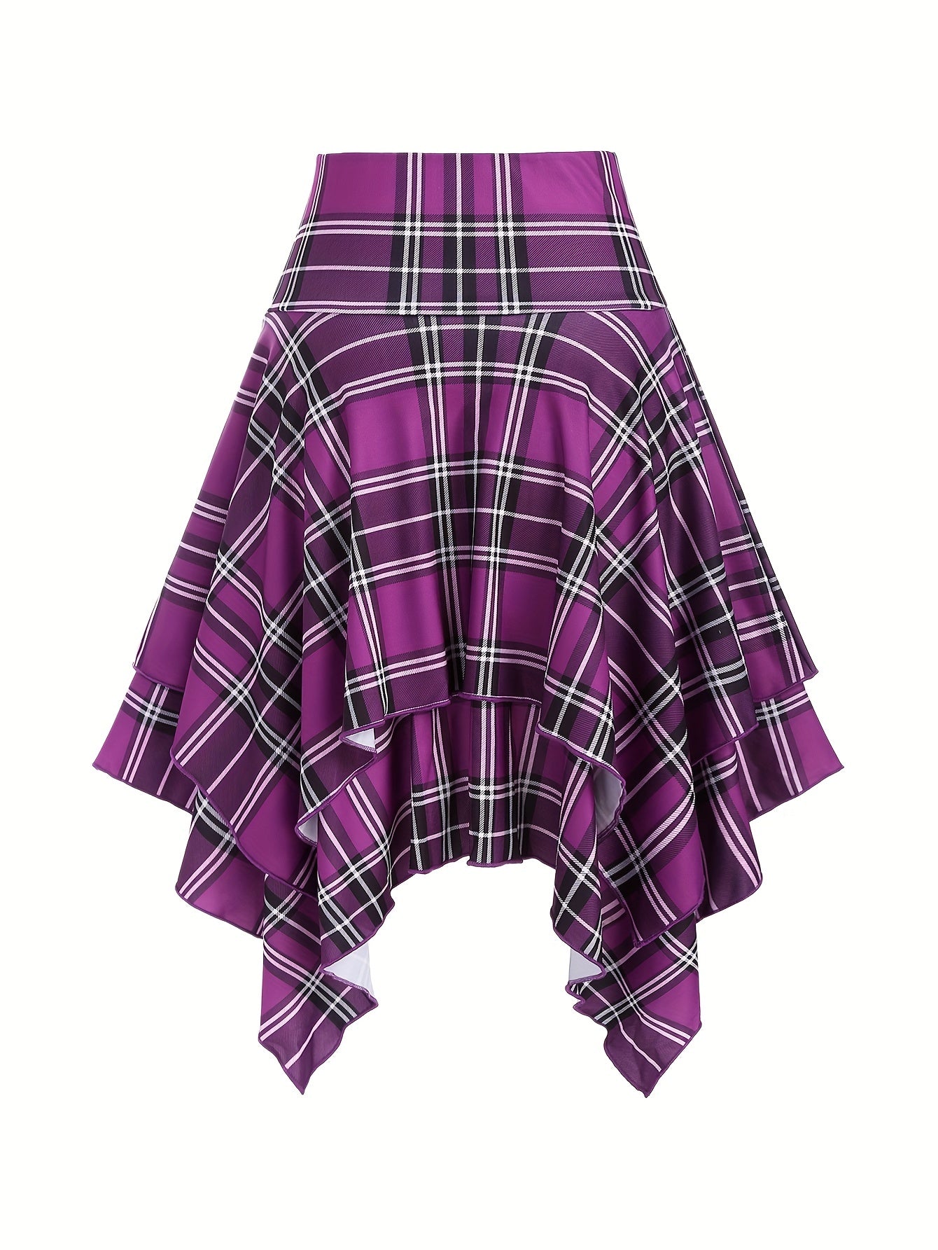 vlovelaw  Plaid Print Irregular Hem Skirt, Casual Tie Front High Waist Skirt, Women's Clothing