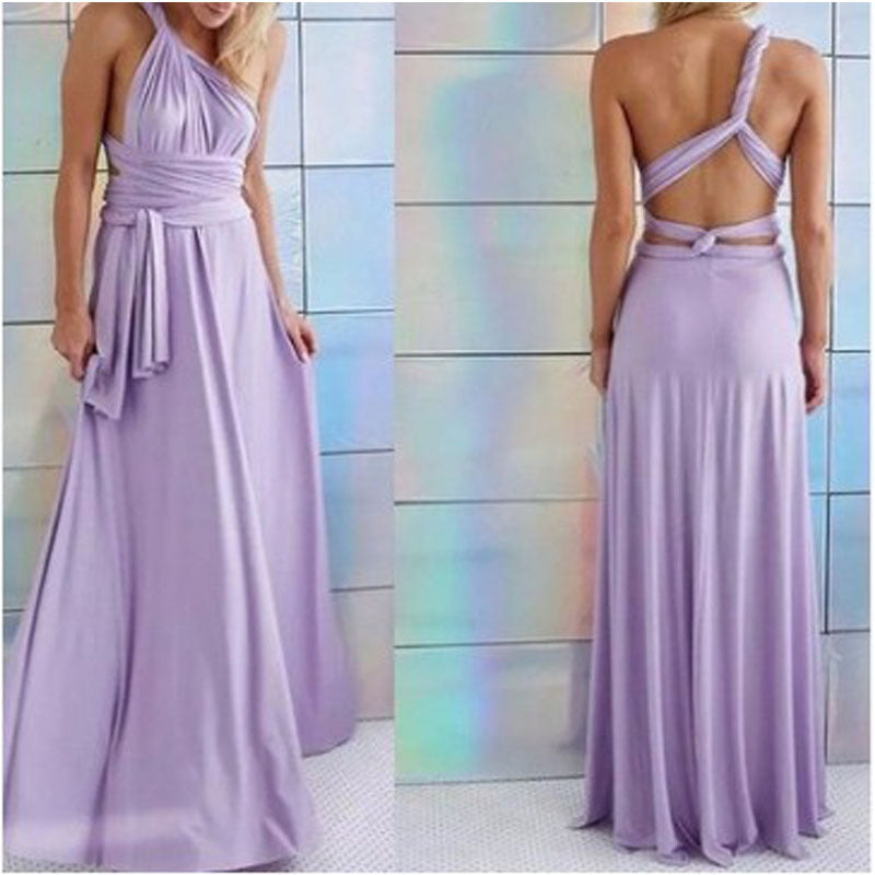VLOVELAW European and American Hot Multiple Wear Multi-Rope Cross Backless Sexy Bandage One-Piece Dress Long Dress