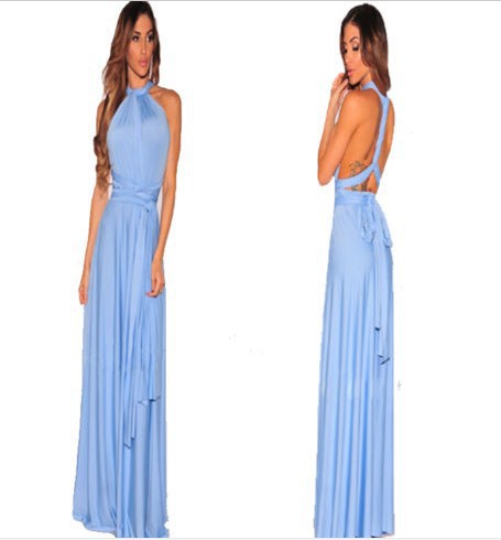 VLOVELAW European and American Hot Multiple Wear Multi-Rope Cross Backless Sexy Bandage One-Piece Dress Long Dress