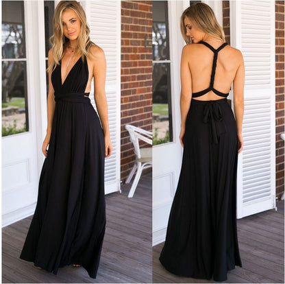 VLOVELAW European and American Hot Multiple Wear Multi-Rope Cross Backless Sexy Bandage One-Piece Dress Long Dress