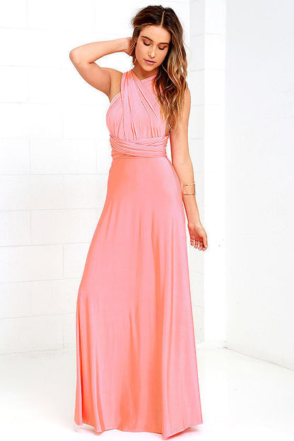 VLOVELAW European and American Hot Multiple Wear Multi-Rope Cross Backless Sexy Bandage One-Piece Dress Long Dress