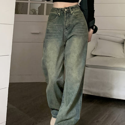 vlovelaw  High Waist Washed Wide Leg Jeans, Slant Pocket Loose Vintage Baggy Jeans, Women's Denim Jeans & Clothing