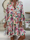 vlovelaw  Floral Print Ruffle Hem Dress, Casual Button Front Long Sleeve Dress, Women's Clothing