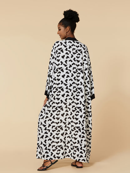 vlovelaw  Heart Print Beach Wear Tunics, Boho Open Front Long Sleeve Summer Long Length Tunics, Women's Clothing