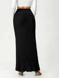 vlovelaw  Solid Scallop Trim High Waist Skirt, Elegant Long Length Skirt For Spring & Fall, Women's Clothing