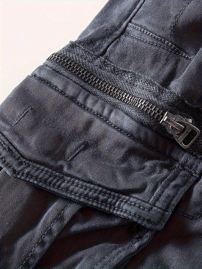 98% Cotton Solid Color Multi Flap Pockets Men's Straight Leg Cargo Pants, Loose Casual Outdoor Pants, Men's Work Pants Hiking Fishing