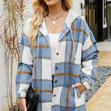 vlovelaw  Plaid Print Hooded Shirt, Casual Drawstring Long Sleeve Shirt, Women's Clothing