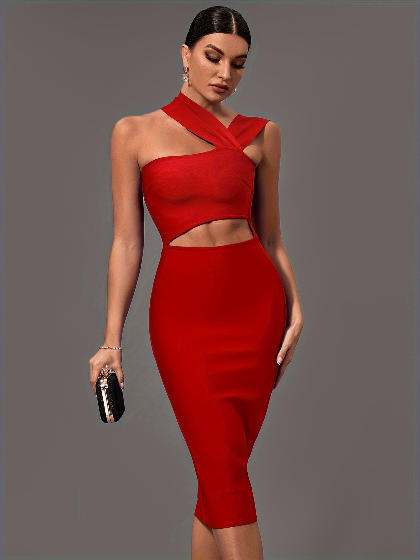 vlovelaw  Cut Out Asymmetrical Dress, Sexy Bodycon Sleeveless Dress, Women's Clothing