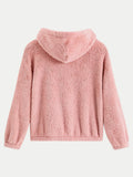 Solid Teddy Hooded Jacket, Casual Zip Up Long Sleeve Outerwear, Women's Clothing