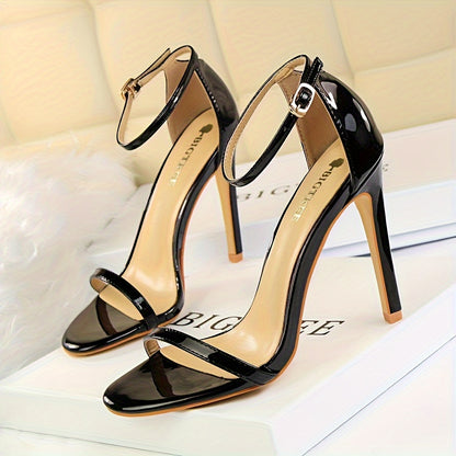vlovelaw  Women's Solid Color Stiletto Heels, Fashion Open Toe Dress Pumps, Stylish Buckle Strap Heels