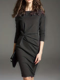 vlovelaw  Twist Solid Dress, Elegant Long Sleeve Bodycon Party Dress, Women's Clothing