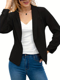 Elegant Solid Long Sleeve Blazer, Open Front Lapel Blazer, Elegant & Stylish Tops For Office & Work, Women's Clothing