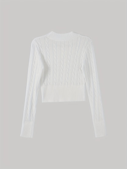 vlovelaw  Twist Pattern Slim Crop Sweater, Casual Long Sleeve Sweater For Spring & Fall, Women's Clothing
