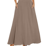 vlovelaw Pleated Long Skirt, Loose Casual Skirt For Spring & Summer, Women's Clothing