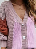 vlovelaw  Color Block Button Front Cardigan, Casual Long Sleeve Knitted Cardigan, Women's Clothing