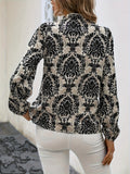 Ethnic Floral Print Blouse, Boho V Neck Long Sleeve Blouse, Women's Clothing