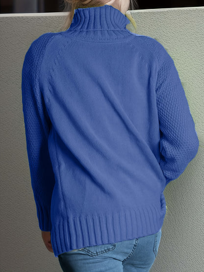 Solid Turtle Neck Loose Pullover Sweater, Casual Long Sleeve Raglan Shoulder Sweater, Women's Clothing