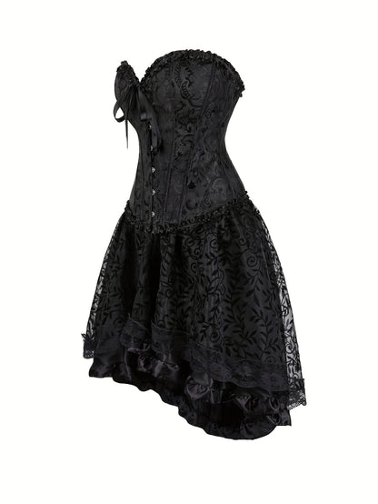 1pc Sexy Tunic Waist Vest Girdle European And American Court Bodysuit With Black Mesh Dance Skirt Prom Bodysuit With Skirt