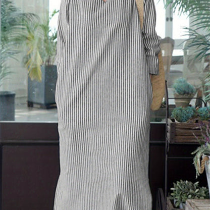 vlovelaw  Striped Oversized Hidden [pocket Dress, V-neck Long Sleeve Casual Dress, Women's Clothing