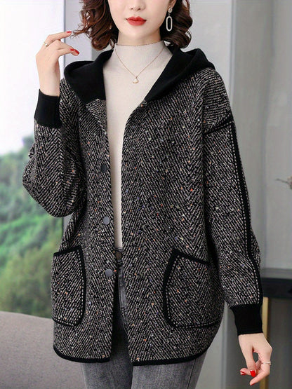 vlovelaw  Button Front Hooded Jacket, Casual Long Sleeve Outerwear With Pockets, Women's Clothing