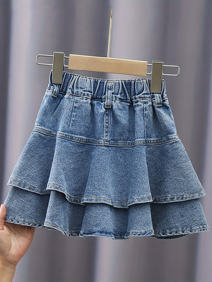 vlovelaw  Trendy Layered Denim Skirt With Pocket Girls Comfy Skirt For Summer