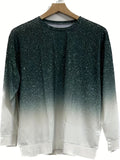 vlovelaw  Plus Size Casual Sweatshirt, Women's Plus Glitter Ombre Print Long Sleeve Round Neck Medium Stretch Pullover Top
