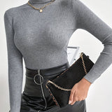 vlovelaw Solid Turtle Neck Sweater, Casual Long Sleeve Sweater For Fall & Winter, Women's Clothing