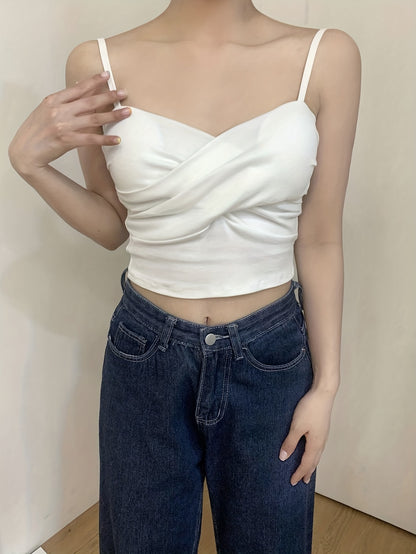 vlovelaw  Ruched Crop Cami Top, Casual Summer Sleeveless Top, Women's Clothing