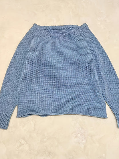 vlovelaw  Solid Boat Neck Pullover Sweater, Casual Long Sleeve Loose Sweater, Women's Clothing