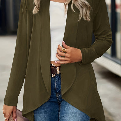 vlovelaw Casual Open Front Solid Cardigan, Long Sleeve Cardigan For Spring & Fall, Women's Clothing