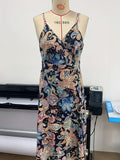 vlovelaw  Boho Maxi Cami Dress, Side Slit Random Print Casual Dress For Summer & Spring, Women's Clothing