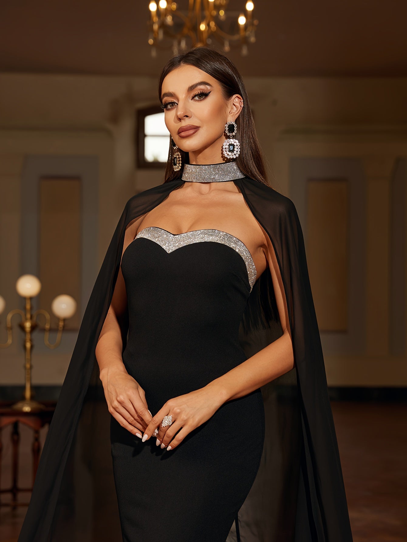 vlovelaw Elegant Skinny Sequined Tube Dress, Sleeveless Mermaid Hem Tube Dress For Party & Banquet, Women's Clothing