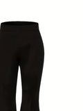 vlovelaw Plus Size Casual Pants, Women's Plus Plain High Waist Slight Stretch Loose Flare Leg Pants