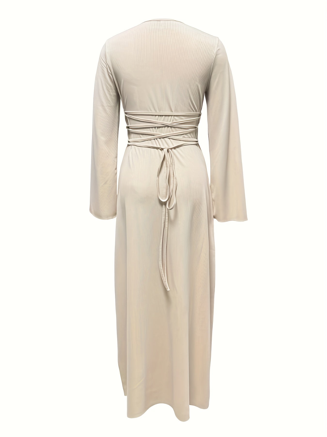 vlovelaw  Solid Flared Long Sleeve Dress, Casual Squared Neck Maxi Dress, Women's Clothing