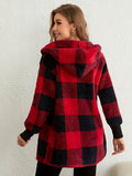 vlovelaw  Plaid Print Open Front Fuzzy Coat, Casual Long Sleeve Hooded Coat For Fall & Winter, Women's Clothing
