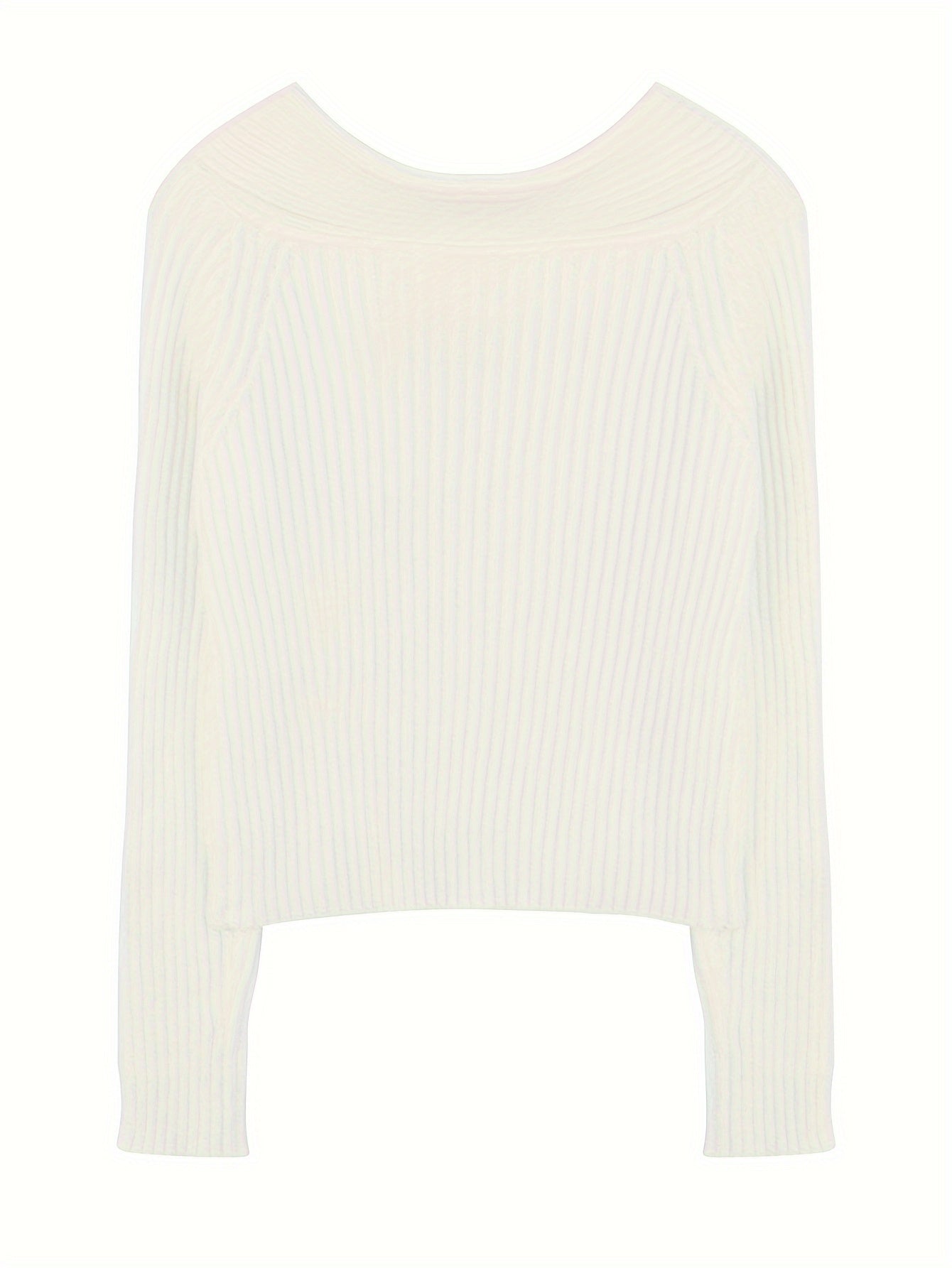 vlovelaw  Solid Off Shoulder Knit Sweater, Casual Long Sleeve Pullover Sweater, Women's Clothing