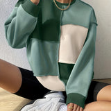 Color Block Crew Neck Sweatshirt, Casual Long Sleeve Drop Shoulder Sweatshirt, Women's Clothing