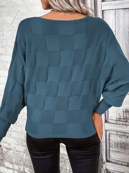 Solid Simple Knit Sweater, Casual Long Sleeve Boat Neck Sweater, Women's Clothing