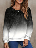 vlovelaw  Plus Size Casual Sweatshirt, Women's Plus Glitter Ombre Print Long Sleeve Round Neck Medium Stretch Pullover Top